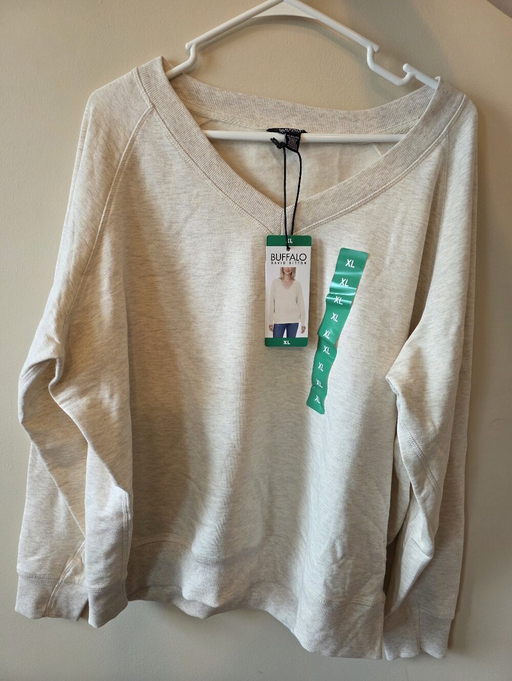 Buffalo David Bitton Women's Pullover Sweatshirt Oatmeal Heather V-Neck XL